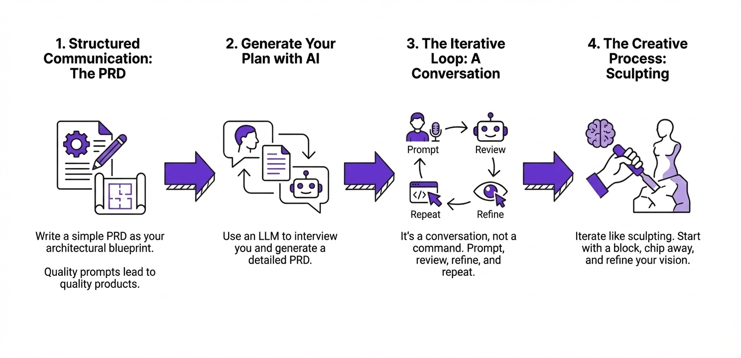 An infographic for Module 3 of the Vibe Coding course, showing a hand icon and titled 'The Art of the Prompt'.
