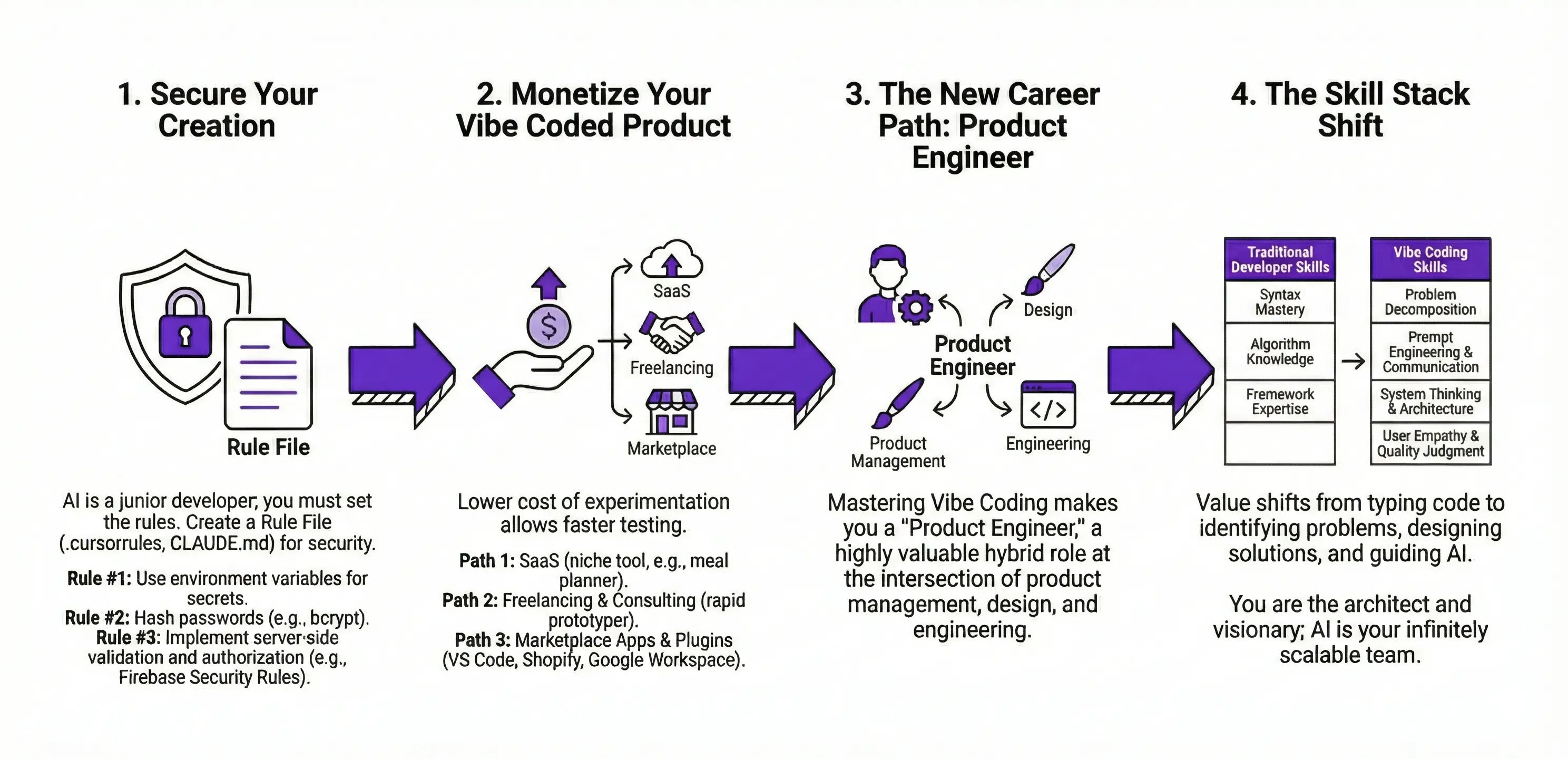 An infographic for Module 5 of the Vibe Coding course, showing a shield icon and titled 'From Project to Professional Product'.